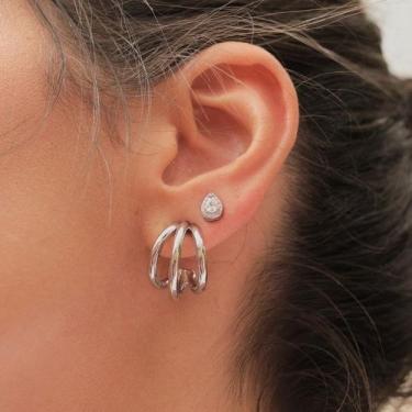 Imagem de Brinco argola 3 aros prateada - Karina Acessórios