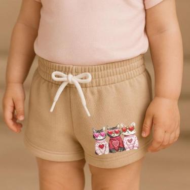 Imagem de Short Moletinho Infantil Estampado Feminino 3 Gatinhos de Óculos Fofur
