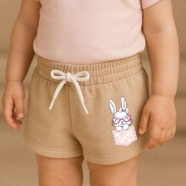Imagem de Short Moletinho Infantil Estampado Feminino Coelhinho no Bolsinho Pelú