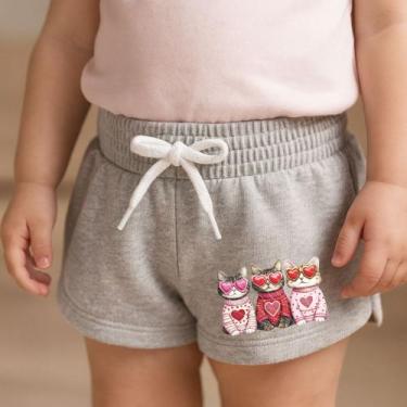 Imagem de Short Moletinho Infantil Estampado Feminino 3 Gatinhos de Óculos Fofur