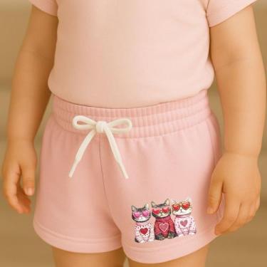 Imagem de Short Moletinho Infantil Estampado Feminino 3 Gatinhos de Óculos Fofur