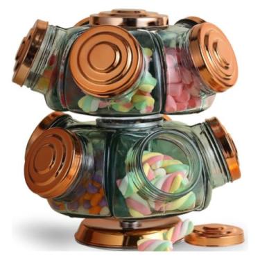 Imagem de 【Cozena】Baleiro Giratório de Vidro Duplo Médio - Prático, Bonito e Cheio de Nostalgia (Cobre)