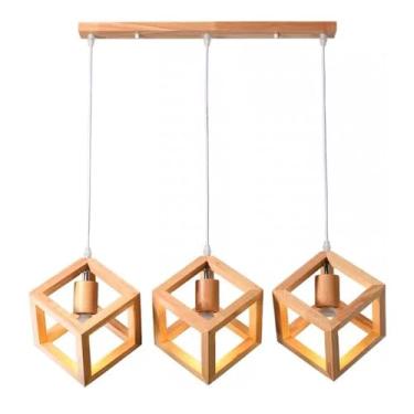 Imagem de KSSTEVNBD Luminária de sala de jantar 3 luzes de cozinha ilha lustres de fazenda para sala de jantar sobre mesa lustre quadrado de madeira pendente para luzes de ilha de cozinha, E27