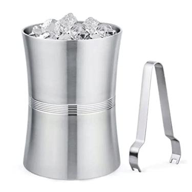 Imagem de Liusj JUnst Balde de gelo Feiyx 2/3L para bebidas frias, refrigerador de vinho de luxo ótimo para festas, balde de metal de aço inoxidável prata (tamanho: 3L)