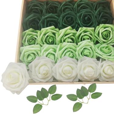 Imagem de cosybeau Flores artificiais, plantas falsas com hastes para buquês de casamento, decoração de mesa de festa (25, tons de verde)