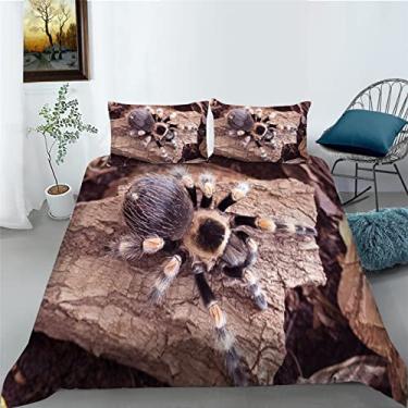 Imagem de Conjunto de capa de edredom King Brown Animal Spider 137 x 199 cm, jogo de cama com fronhas, quente, aconchegante, térmico, macio, 100% poliéster - duplo - 1 capa de edredom + 2 fronhas