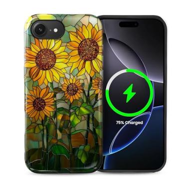 Imagem de Toulas Capa para iPhone 16E, [compatível com MagSafe], revestimento rígido de camada dupla híbrida resistente a arranhões, vitral de mosaico de girassol
