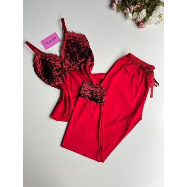 Imagem de Pijama Luxo - Maria Pimenta, Vermelho com preto, GG