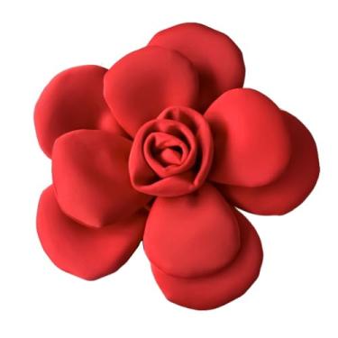Imagem de Vestido de noite com aplique de flores no peito feito à mão 3D vestido de noiva com aplique de flores camélia (vermelho)
