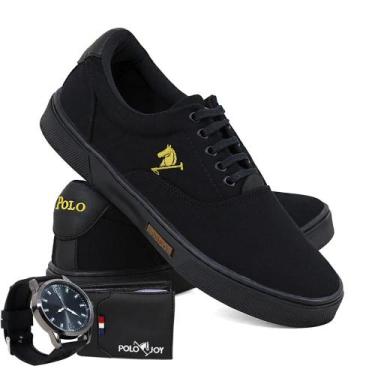 Imagem de Kit Sapatênis Lona com Relógio e Carteira Masculino Casual - Polo Joy,