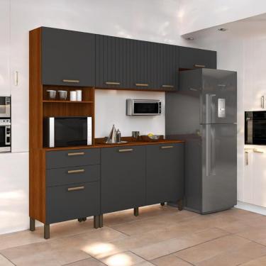 Imagem de Cozinha Bruges Com Torre Balcão Armário Cinamomo E Grafite