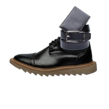 Imagem de ThézB Sapato Social Oxford Masculino em Couro Sintético, Sola Tratorada, Estilo Brogue, Formal, Marrom, com Cinto e Carteira (Preto Ambar, BR, Adulto, Numérico, 42)