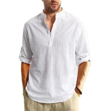 Imagem de Camisa Henley Masculina de Algodão - Manga Comprida, Leve e Respirável