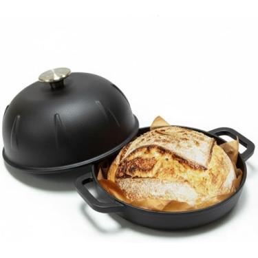 Imagem de Cuisiland Forno de pão redondo de ferro fundido pré-temperado com cúpula. 25,4 cm de diâmetro, 5 litros