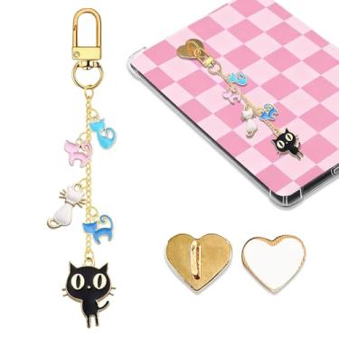 Imagem de LMZLJZ Corrente de pingentes de gato Kindle para amantes de livros e mulheres, homens, chaveiro com pingente de gato, acessórios de e-reader, presente de amor de gatos para leitores, amuletos