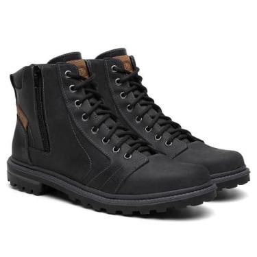 Imagem de Bota Coturno Masculina Couro Venetto Zíper Cadarço Casual, Preto, 42