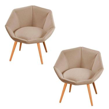 Imagem de Kit 02 Poltronas Jaspe Linho Caramelo Pés Palito Castanho - D`rossi