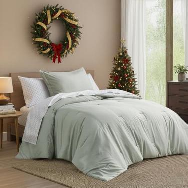 Imagem de Regency Heights Conjunto de edredom solteiro/solteiro, GG, leve, 5 peças, verde sálvia em uma bolsa para todas as estações, edredom ultramacio, lençol de fazenda, fronha e fronha