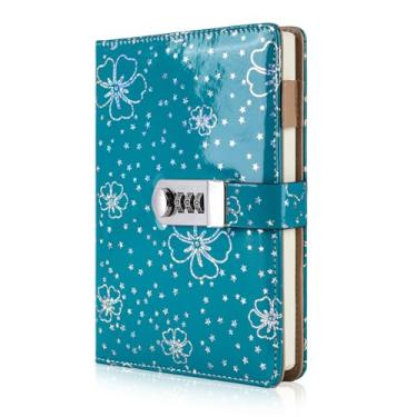 Imagem de Diário de couro PU com cadeado, diário de tamanho A5 com cadeado de combinação (diário com cadeado de combinação) bloco de notas com senha para caderno de bloqueio de estudante, Verde