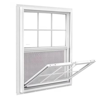 Imagem de COLORPAPA Janela suspensa única de vinil, janela deslizante doméstica de 91.4 cm x 91.4 cm com vidro temperado isolado de painel duplo, tela de faixa de inclinação inferior incluída janela para casa
