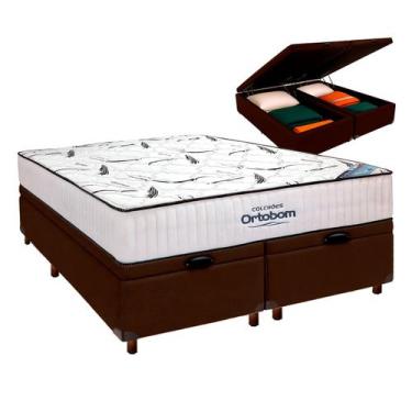 Imagem de Cama Box Bau Marrom + Colchão Casal High Foam Ortobom