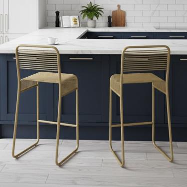 Imagem de Banqueta Cozinha Alta Kit 2 Base Industrial Aramada Taynah Dourado K01 - D'rossi