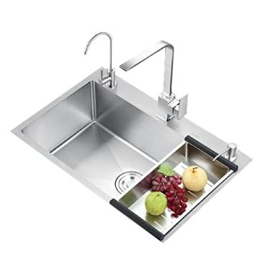 Imagem de Pias de cozinha embaixo para bancadas de granito, pias de aço inoxidável para cozinhas, montagem superior com três furos e acessórios completos
