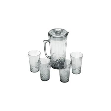 Imagem de Conjunto Jarra 2000ml com Tampa e 4 Copos 270ml, Acrílico Transparente, Textura Cristal, 25cm Altura