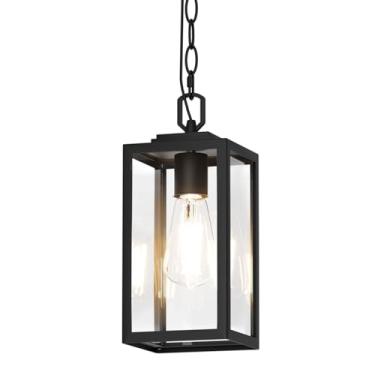 Imagem de Aoceley Luminária pendente moderna para uso externo, 1 luz para pendurar ao ar livre, alumínio preto fosco com vidro transparente, luminária pendente externa para varanda, quintal, gazebo