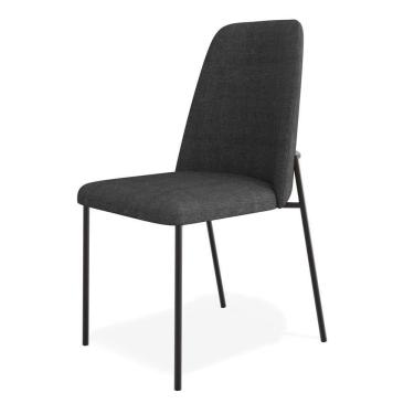 Imagem de Cadeira Sala De Jantar Lior Com Encosto Estofado Base Preta Linho Grafite - Desk Design