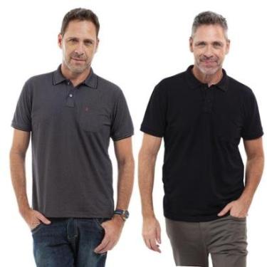 Imagem de Kit 2 Camisa Polo Masculina Pique Jacquard com Bolso Casual-Masculino