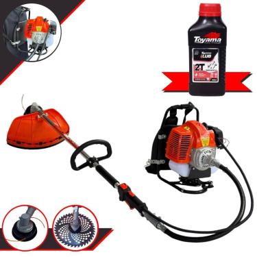 Imagem de Roçadeira Costal Terra GRC430 À Gasolina 43cc 1,7HP de Potência Aparador de Grama Completo Com Lâmina 40 Dentes Vídea e Cabeçote Nylon + Óleo Toyama