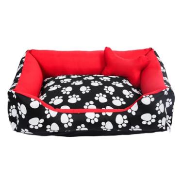 Imagem de Cama Pet para Cachorro e Gato Média | Confortável, Lavável e Impermeável | Zíper e Enchimento Removível(Patinha Branco/Vermelho)