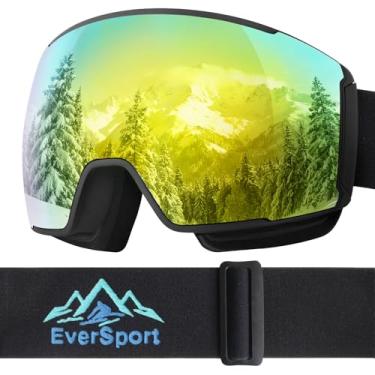 Imagem de EverSport Óculos de esqui para homens e mulheres, óculos de snowboard de visão ampla, óculos de neve OTG antiembaçamento com lentes intercambiáveis - Óculos de revestimento Revo, 100% de proteção UV