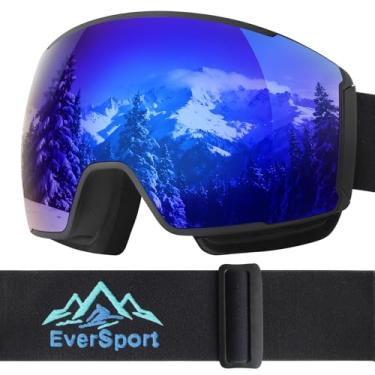 Imagem de EverSport Óculos de esqui para homens e mulheres, OTG Snowboard Óculos de neve com lente magnética, anti-neblina e proteção UV