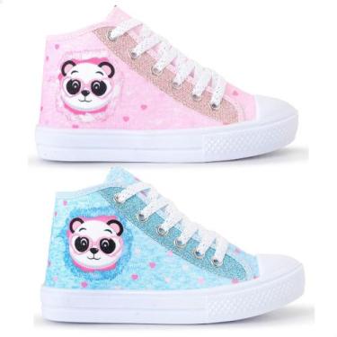 Imagem de Kit 2 Tênis Infantil Panda Glitter Botinha Feminino 042 - Lukys, Rosa,