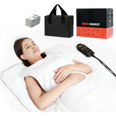 Imagem de yamxun Infrared Sauna Blanket for Home: Portable Full Body Detox Wrap with Deep Heat Relaxation - Adjustable 86-176°F Far Infrared Therapy 20-60 Min Timer Waterproof Foldable Design Pearl White