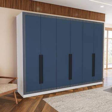Imagem de Guarda Roupa Roupeiro 6 portas 4 gavetas Valência Branco Azul Politorno Móveis