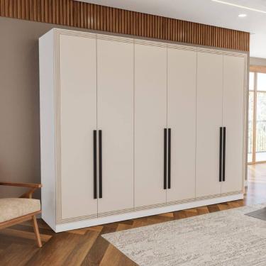 Imagem de Guarda Roupa Roupeiro 6 portas 4 gavetas Valência Branco Creme Politorno Móveis