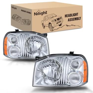 Imagem de Nilight Conjunto de farol compatível com Nissan Frontier XE 2001, 2002, 2003, 2004, estilo original, faróis de halogêneo, alojamento cromado, refletor âmbar, luz de direção transparente, farol de