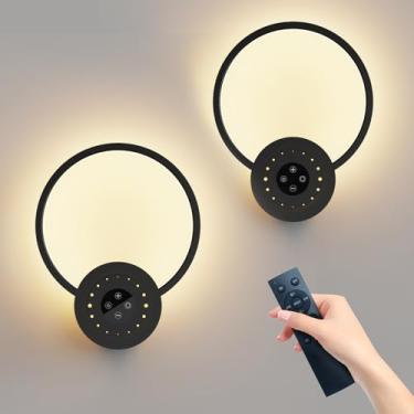 Imagem de Aulaxyee Arandelas de parede operadas por bateria, arandelas de parede redondas reguláveis com controle remoto, arandelas LED recarregáveis sem fio, luzes de parede modernas para quarto