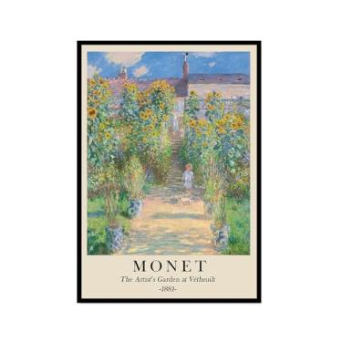 Imagem de Pôster em tela Monet Water Lily Sunrise Claude Monet impressões paisagem vintage imagem de arte de parede sala de estar decoração galeria pôster (SKU2,8x30,5 cm = (20 x 30 cm), moldura preta)