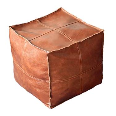 Imagem de WeiLaiKeQi Capa para Pufe Boho Sem Enchimento, Banqueta com Espaço para Armazenamento, Almofada de Chão para Otomana, para Baixo, quadrado marrom claro, Tamanho real