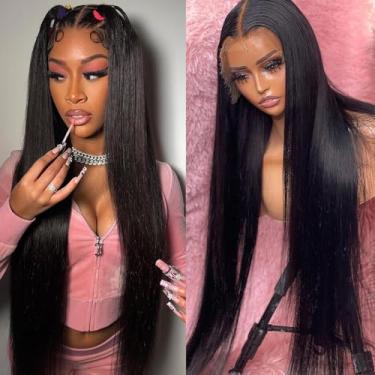 Imagem de Lemoda Peruca frontal de renda de cabelo humano 33 x 10 cm liso peruca de cabelo humano 55 cm oferta de saída HD perucas de cabelo humano para mulheres perucas sem cola perucas frontais 33 x 10