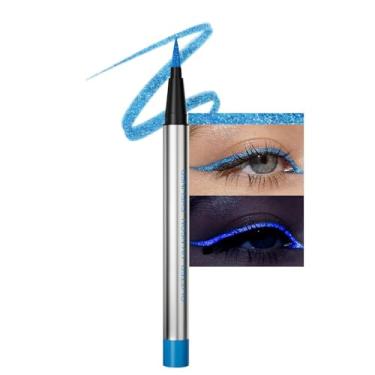 Imagem de Delineador azul brilhante UV neon gel delineador lápis maquiagem, arco-íris Halloween colorido gel delineador de olhos brilho na maquiagem escura, delineadores à prova d'água de longa duração para