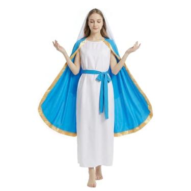 Imagem de Ye Dao Jia Fantasia feminina de Virgem Maria, fantasia de presépio para adultos, fantasia bíblica, roupão para Natal, Halloween, policial, Azul, P
