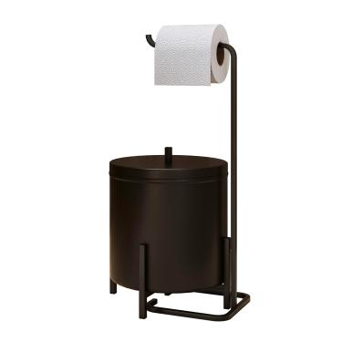 Imagem de Kit Suporte de Papel Higiênico e Lixeira Level Preto Industrial - Dream Home