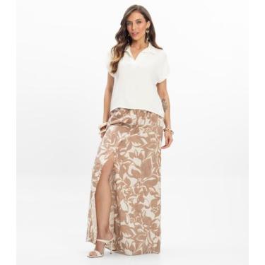 Imagem de Saia Longa em Linho Feminina Endless Marrom, M, Marrom