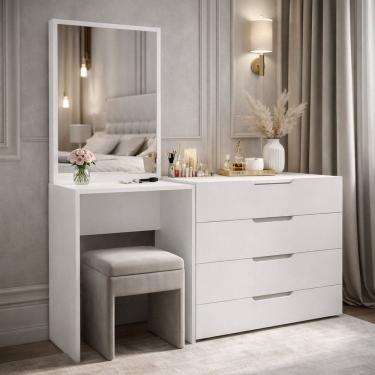 Imagem de Cômoda Penteadeira 4 Gavetas Madrid Branco