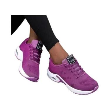 Imagem de Tênis Feminino Casual Plataforma Branco Respirável De Malha Para Camin